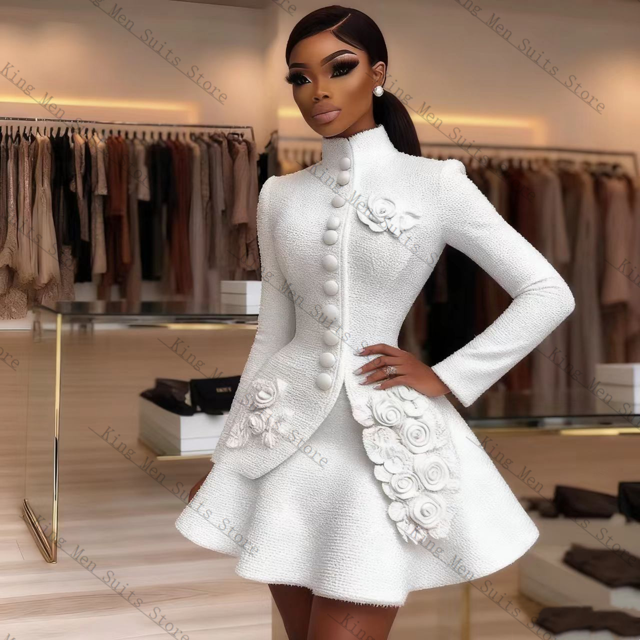 Women'S Formal Wear Wedding Guest - 럭셔리 화이트 여성 정장 세트 2피스