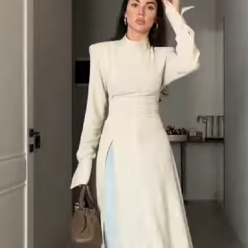 Women Formal Wear Outfits - 여성 우아한 하이넥 긴팔 맥시 드레스