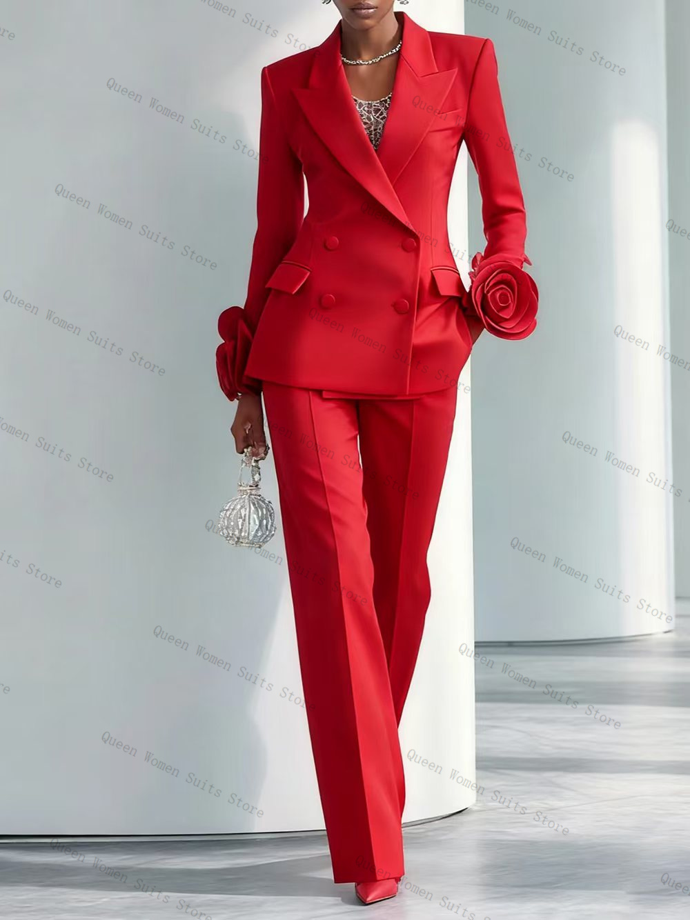 Women'S Formal Wear Wedding Guest - 럭셔리 레드 여성 정장 세트 2피스