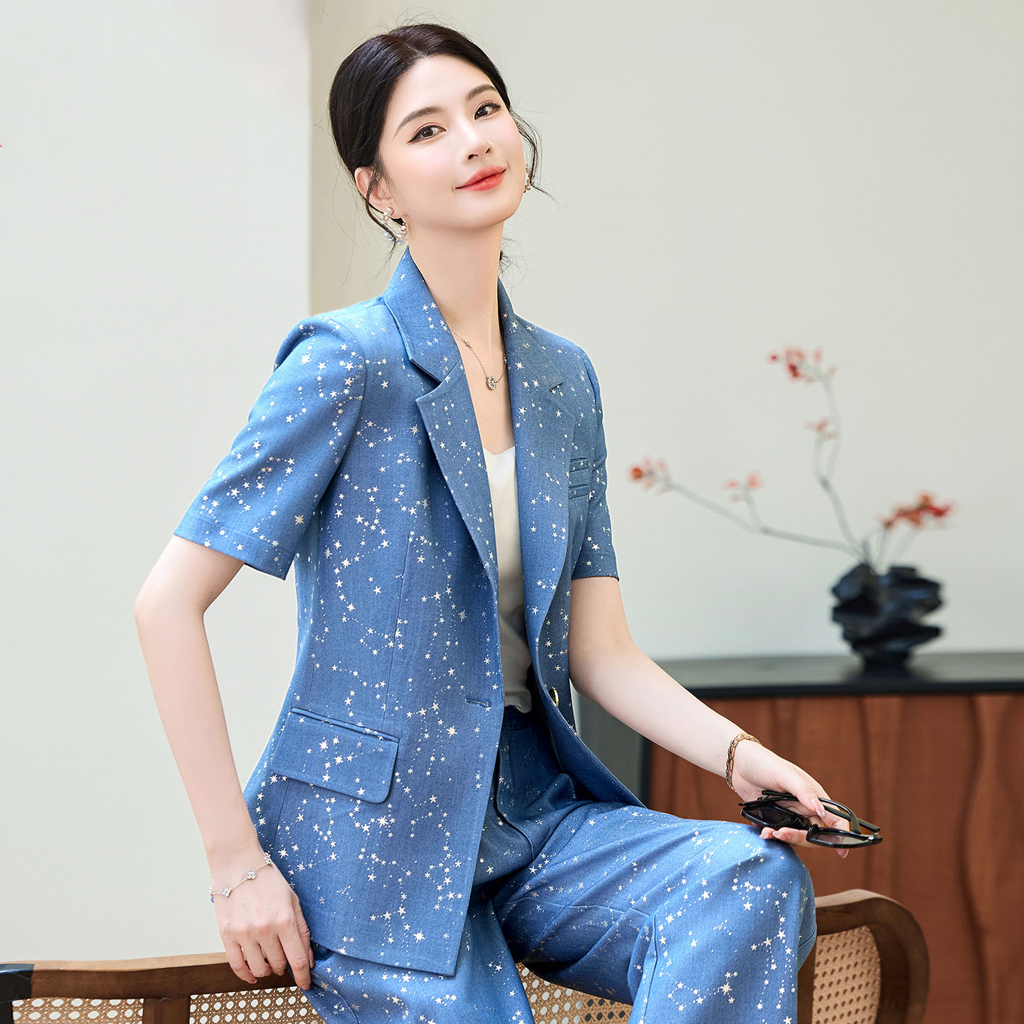 Yellow Formal Wear Women - 패션 블루 옐로우 짧은 소매 전문