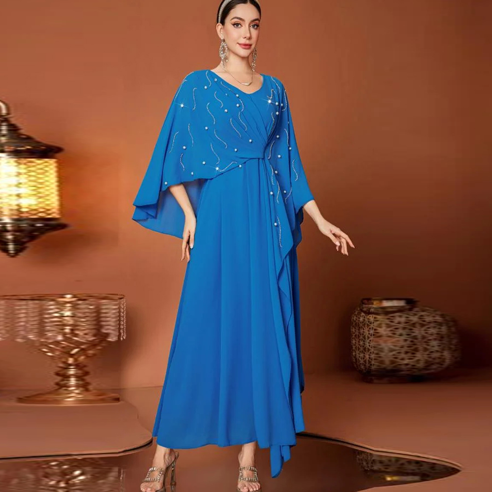 Women'S Formal Wear Wedding Guest - 럭셔리한 이브닝 드레스 V넥 케이프 슬리브
