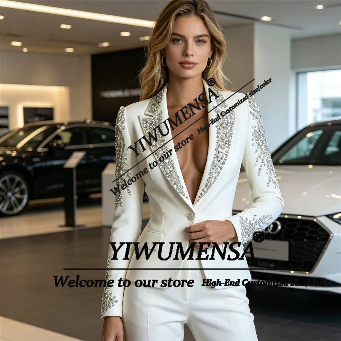 럭셔리 여성 정장 2피스 세트 크리스탈 비딩 프롬 블레 - Women Formal Wear Outfits 리뷰 및 가격