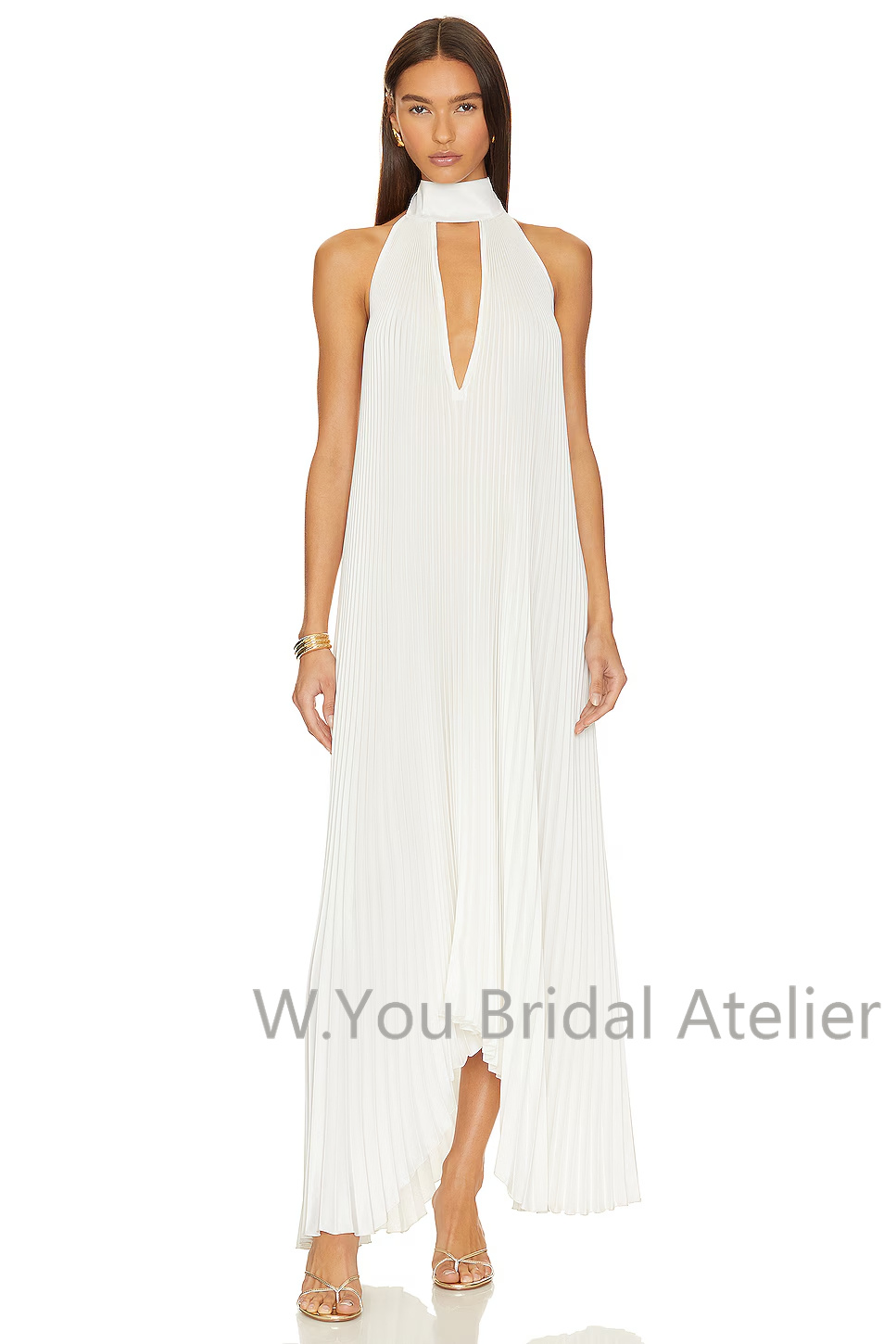 이브닝 드레스 딥 V넥 스카프 러플 플리츠 맥시 가운  - Women'S Formal Wear Wedding Guest 리뷰 및 가격