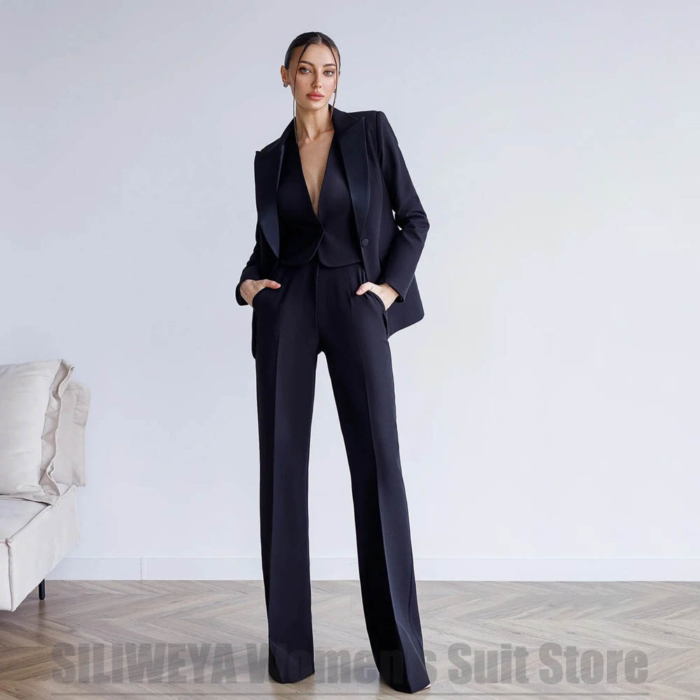 여성용 3피스 수트 블레이저 조끼와 와이드 레그 팬츠  - Women Formal Wear For Meeting 리뷰 및 가격