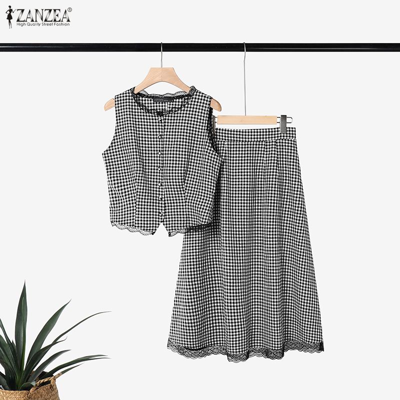 우아한 여성 2 조각 세트 ZANZEA 여름 민소매 격 - Shift Dress Sleeveless 리뷰 및 가격