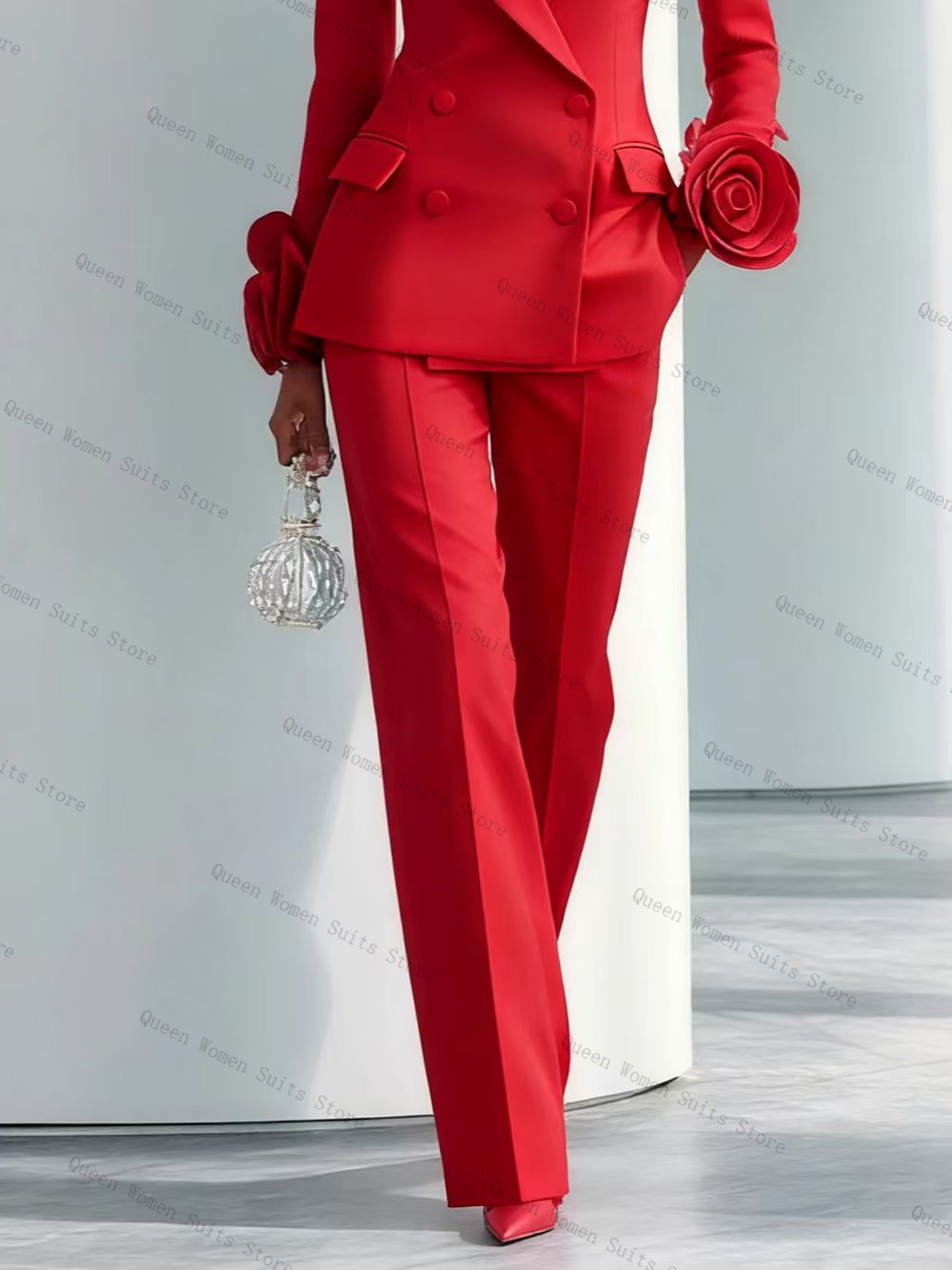 럭셔리 레드 여성 정장 세트 2피스 블레이저+바지 3D - Women'S Formal Wear Wedding Guest 리뷰 및 가격