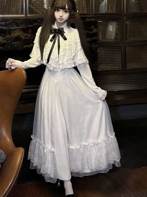일본식 반소매 리본 레이스 드레스 화이트 슬림 맥시 스 - Women Formal Wear Outfits 리뷰 및 가격