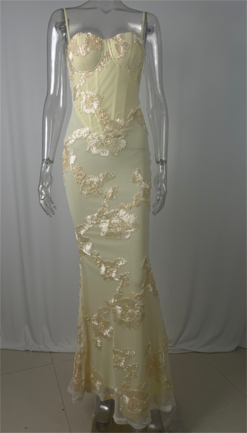 노란색 자수 여성 프롬 드레스 섹시 코르셋 민소매 블랙 - Yellow Formal Wear Women 리뷰 및 가격
