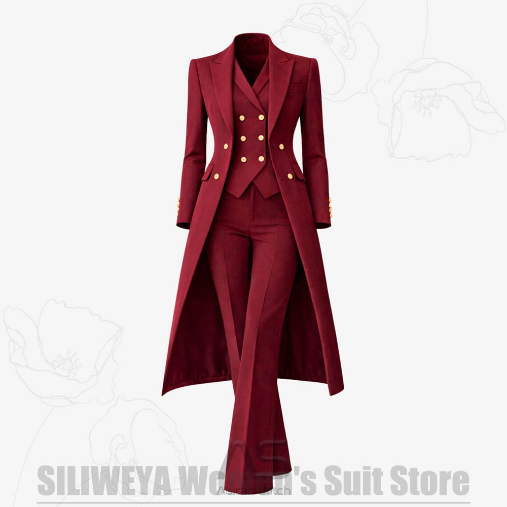 여성 정장 3피스 더블 브레스티드 롱 코트 베스트 팬츠 - Women Formal Wear Outfits 리뷰 및 가격