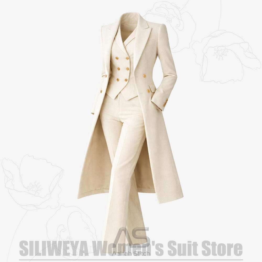 여성 정장 3피스 더블 브레스티드 롱 코트 베스트 팬츠 - Women Formal Wear Outfits 리뷰 및 가격