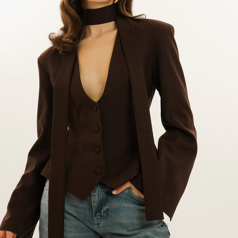가을 여성 정장 1피스 숏 블레이저 스카프 포함 면 파 - Women'S Formal Wear Wedding Guest 리뷰 및 가격
