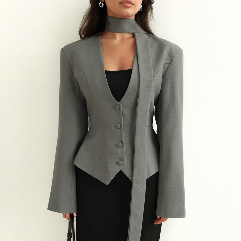 가을 여성 정장 1피스 숏 블레이저 스카프 포함 면 파 - Women'S Formal Wear Wedding Guest 리뷰 및 가격