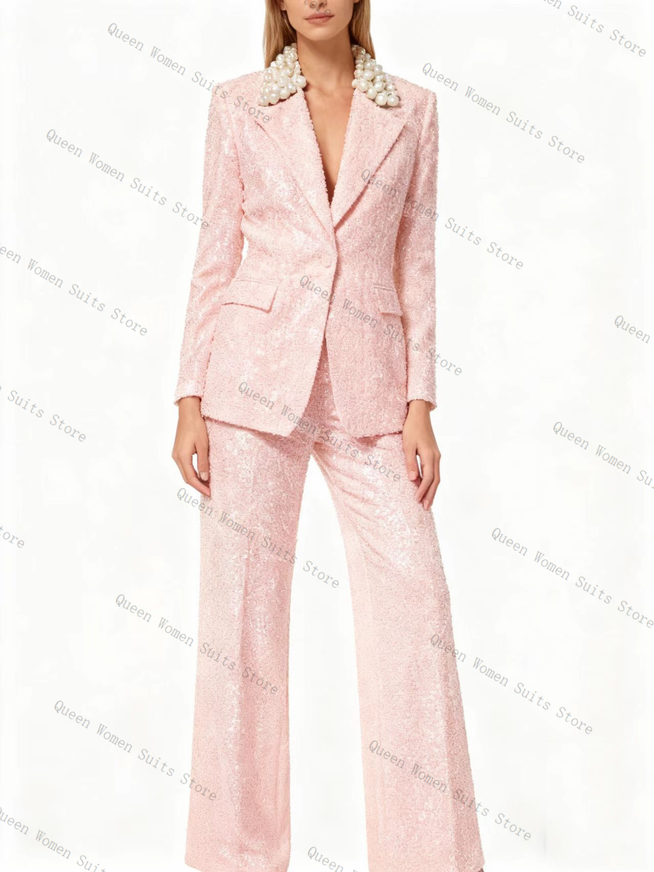 럭셔리 스팽글 네이비 블루 여성 정장 세트 2피스 블레 - Women'S Formal Wear Wedding Guest 리뷰 및 가격