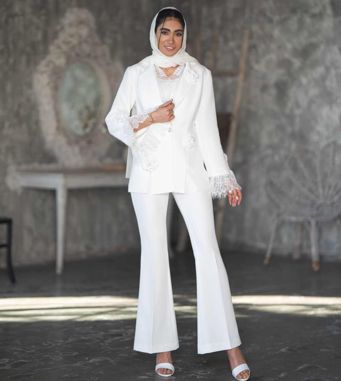 세련된 여성 정장 세트 3D 아플리케 레이스 플레어 슬 - Women Formal Wear Outfits 리뷰 및 가격