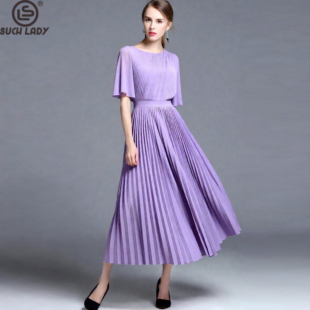 여성용 라일락 케이프 슬리브 플리츠 미디 드레스, 하이 - Women'S Formal Wear Wedding Guest 리뷰 및 가격