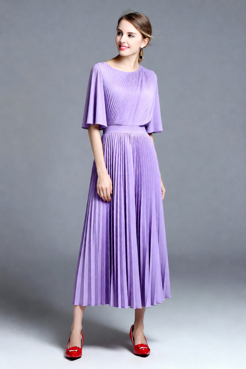 여성용 라일락 케이프 슬리브 플리츠 미디 드레스, 하이 - Women'S Formal Wear Wedding Guest 리뷰 및 가격