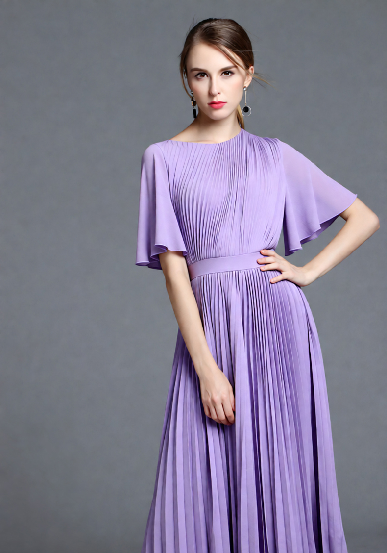 여성용 라일락 케이프 슬리브 플리츠 미디 드레스, 하이 - Women'S Formal Wear Wedding Guest 리뷰 및 가격