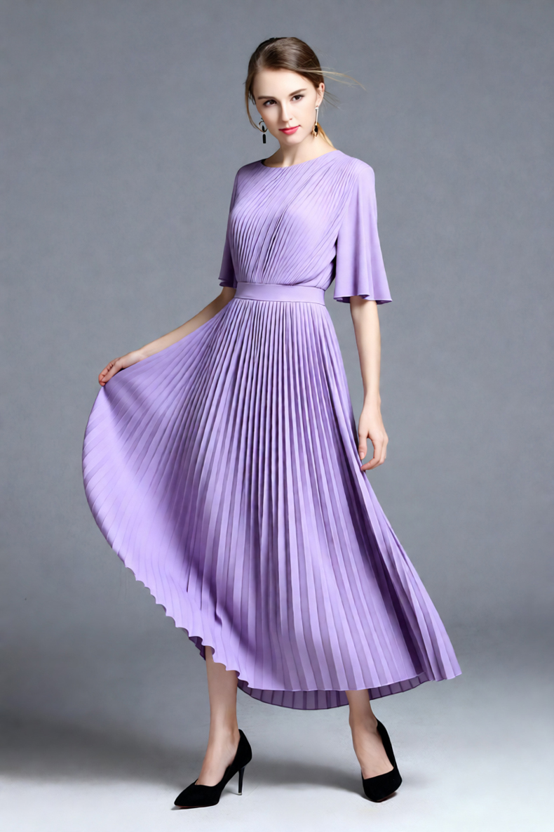 여성용 라일락 케이프 슬리브 플리츠 미디 드레스, 하이 - Women'S Formal Wear Wedding Guest 리뷰 및 가격