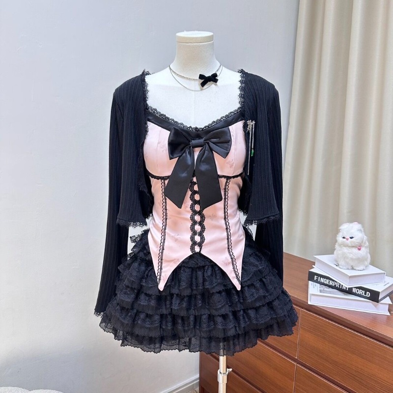 다크리 시리즈 고딕 소녀 디자인 스윗 빈티지 핑크 리본 - Vintage Women'S Formal Wear 리뷰 및 가격