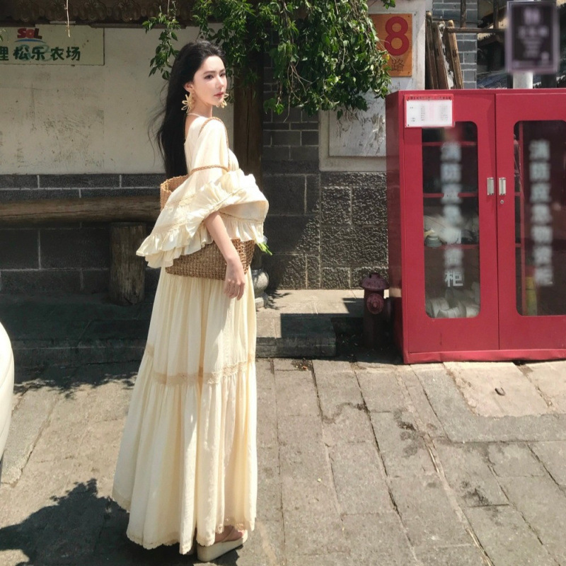 새로운 우아한 스퀘어넥 트럼펫 슬리브 넓은 밑단 홀리데 - Vintage Women'S Formal Wear 리뷰 및 가격