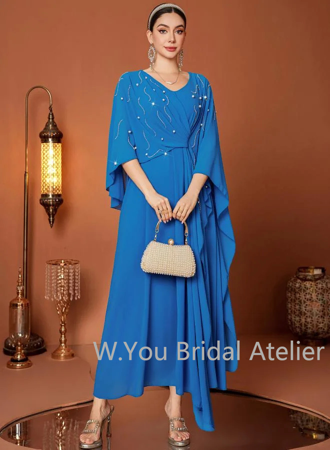 럭셔리한 이브닝 드레스 V넥 케이프 슬리브 비즈 장식  - Women'S Formal Wear Wedding Guest 리뷰 및 가격