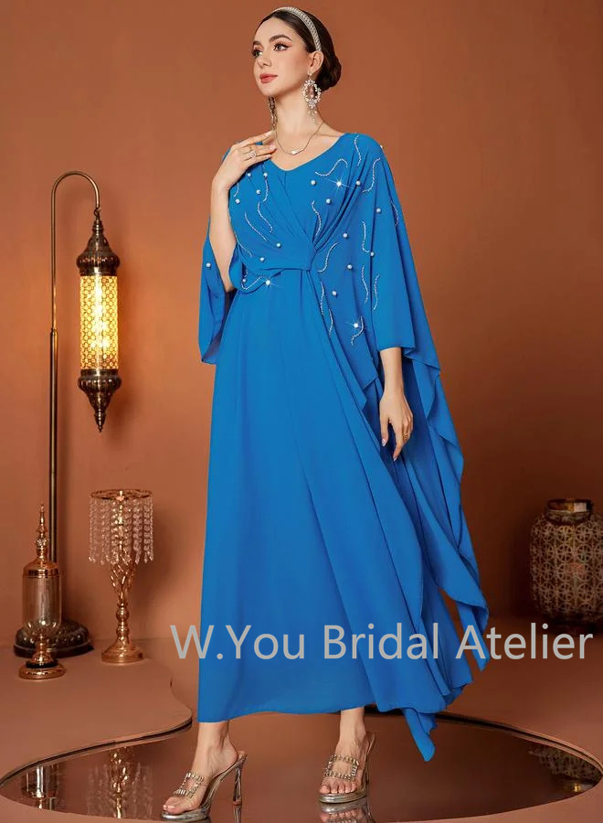 럭셔리한 이브닝 드레스 V넥 케이프 슬리브 비즈 장식  - Women'S Formal Wear Wedding Guest 리뷰 및 가격